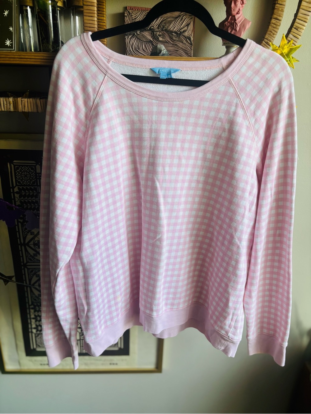 Draper James Pink Gingham Pullover Crewneck Sweatshirt